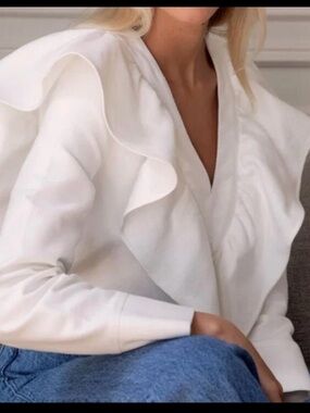 Rosae Paris Cream Ruffle-Front Blouse - Women Tops